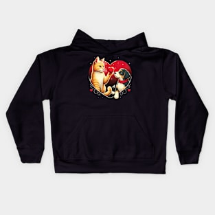 Cute cat offers a red heart dog lover design Valentine day Kids Hoodie